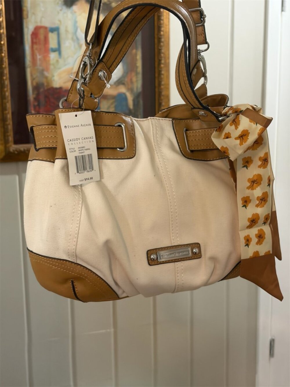 ETIENNE AIGNER CREAM CANVAS BAG WITH TAN TRIM NWT